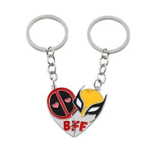 Porte-clés Deadpool et Wolverine en un cœur stylisé